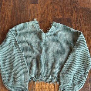 Green Ribbed Knit Sweater